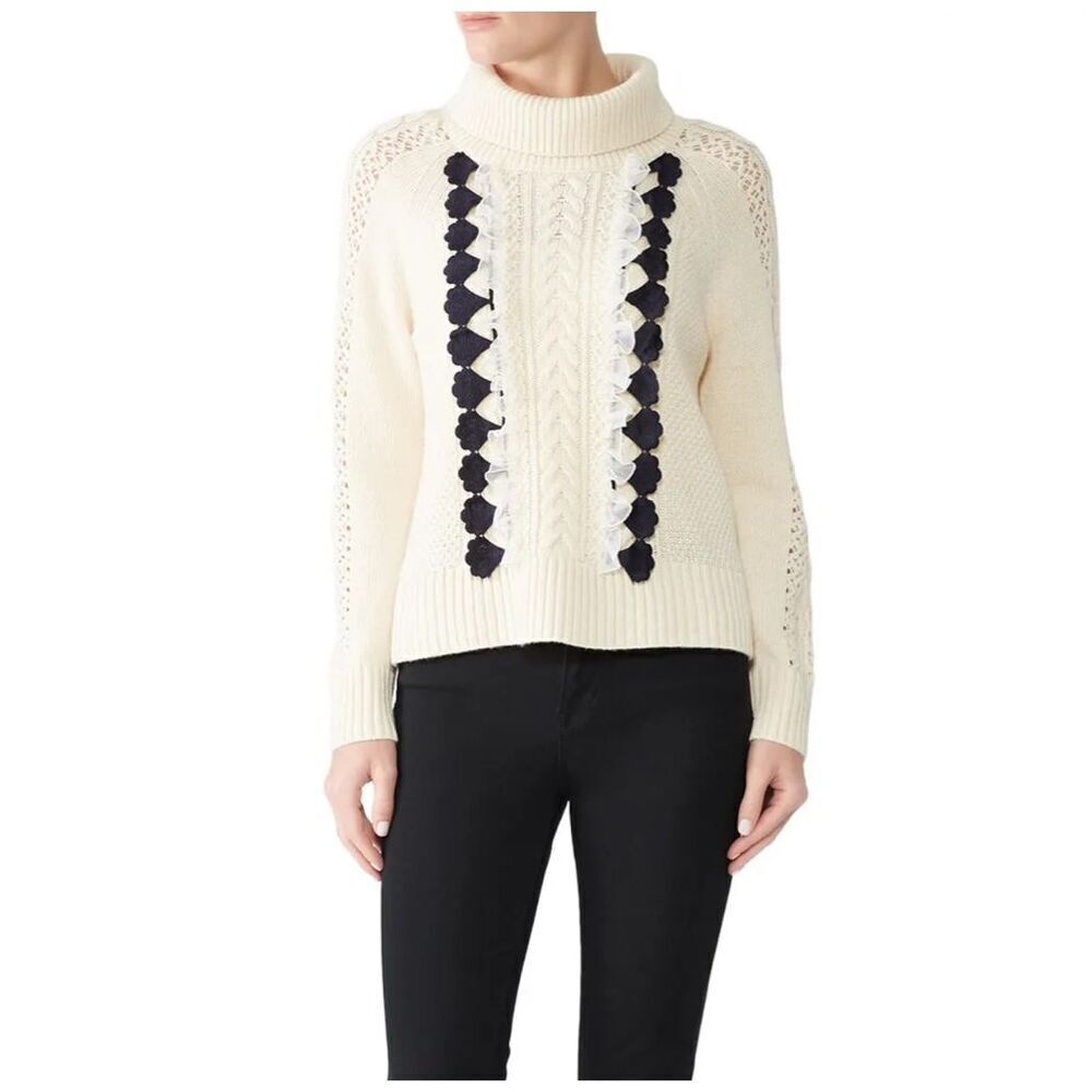 J. CREW EMBELLISHED CABLE SWEATER preppy wool blend size S